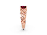 Rose gold Princess Cut Solitaire Garnet Leaf-Inspired Vine Band Ring with Prong Setting_2