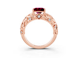 Rose gold Princess Cut Solitaire Garnet Leaf-Inspired Vine Band Ring with Prong Setting_3