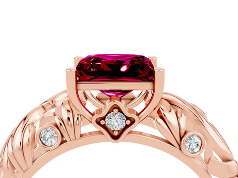 Rose gold Princess Cut Solitaire Garnet Leaf-Inspired Vine Band Ring with Prong Setting_4