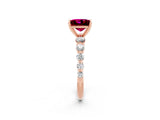 Rose gold Princess Cut Solitaire Garnet Ring with Pave Band and Four-Prong Setting_2