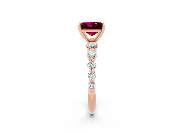 Rose gold Princess Cut Solitaire Garnet Ring with Pave Band and Four-Prong Setting