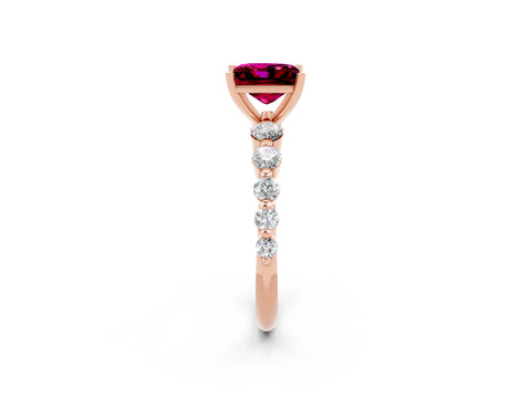 Rose gold Princess Cut Solitaire Garnet Ring with Pave Band and Four-Prong Setting_2