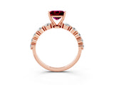 Rose gold Princess Cut Solitaire Garnet Ring with Pave Band and Four-Prong Setting_3
