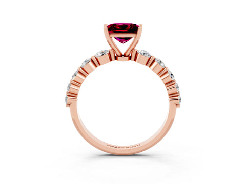 Rose gold Princess Cut Solitaire Garnet Ring with Pave Band and Four-Prong Setting_3