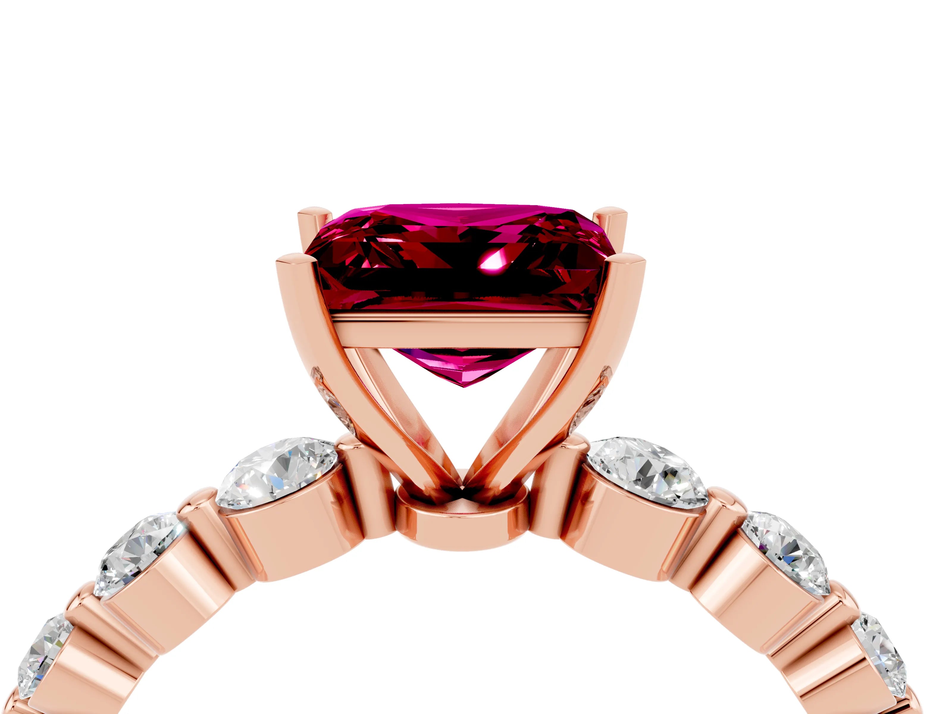 Rose gold Princess Cut Solitaire Garnet Ring with Pave Band and Four-Prong Setting_4