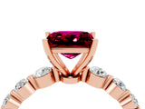 Rose gold Princess Cut Solitaire Garnet Ring with Pave Band and Four-Prong Setting_4