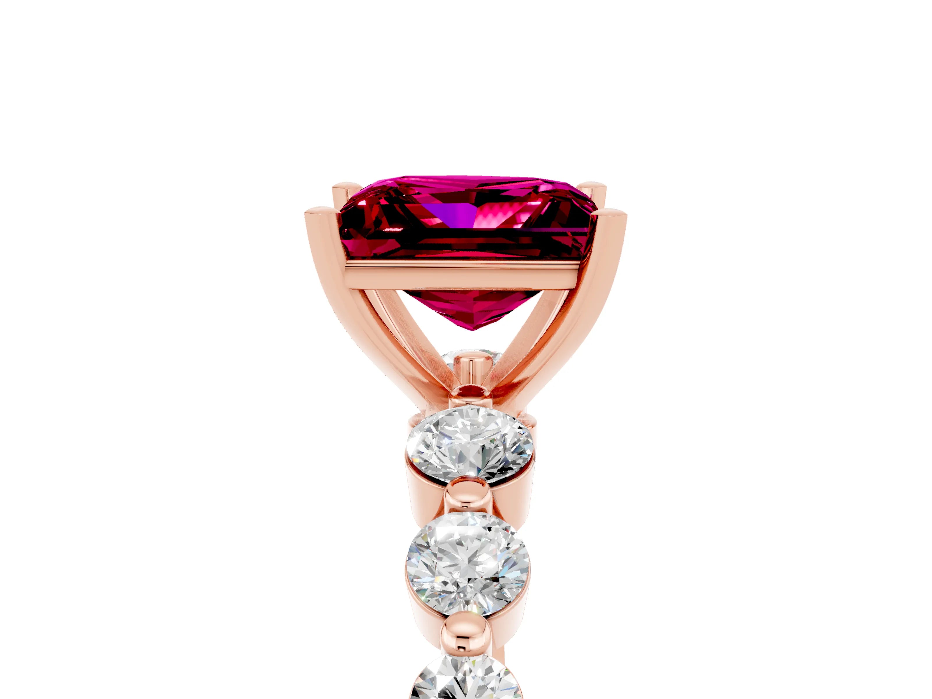 Rose gold Princess Cut Solitaire Garnet Ring with Pave Band and Four-Prong Setting_5