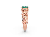 Rose gold Princess Cut Solitaire Green Sapphire Leaf-Inspired Vine Band Ring with Prong Setting_2