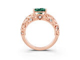 Rose gold Princess Cut Solitaire Green Sapphire Leaf-Inspired Vine Band Ring with Prong Setting_3