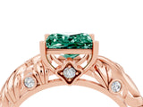 Rose gold Princess Cut Solitaire Green Sapphire Leaf-Inspired Vine Band Ring with Prong Setting_4