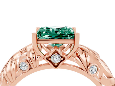 Rose gold Princess Cut Solitaire Green Sapphire Leaf-Inspired Vine Band Ring with Prong Setting_4