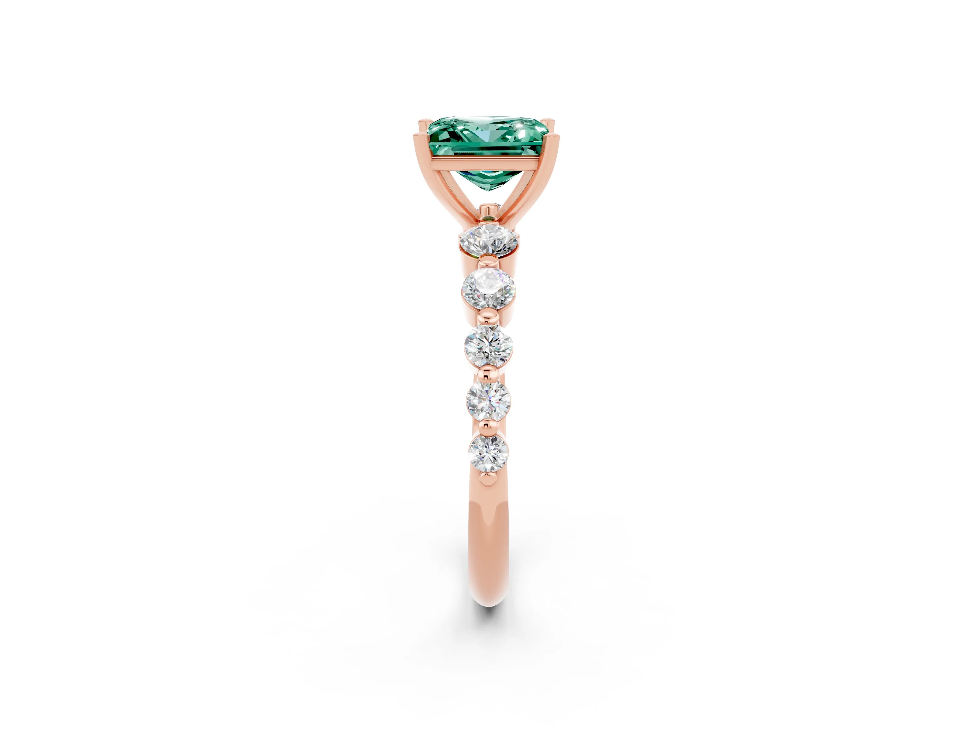 Rose gold Princess Cut Solitaire Green Sapphire Ring with Pave Band and Four-Prong Setting_2