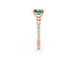 Rose gold Princess Cut Solitaire Green Sapphire Ring with Pave Band and Four-Prong Setting_2