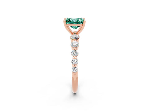 Rose gold Princess Cut Solitaire Green Sapphire Ring with Pave Band and Four-Prong Setting_2
