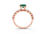 Rose gold Princess Cut Solitaire Green Sapphire Ring with Pave Band and Four-Prong Setting_3