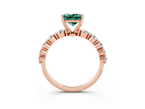Rose gold Princess Cut Solitaire Green Sapphire Ring with Pave Band and Four-Prong Setting_3