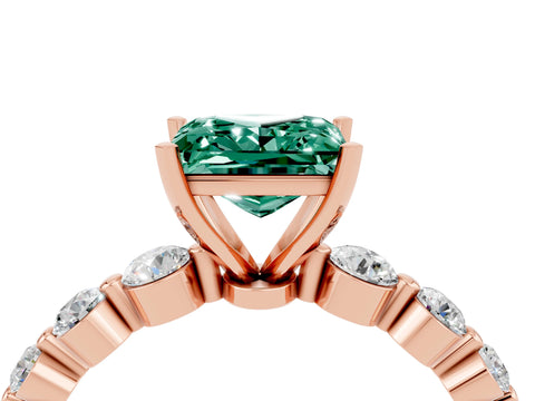 Rose gold Princess Cut Solitaire Green Sapphire Ring with Pave Band and Four-Prong Setting_4