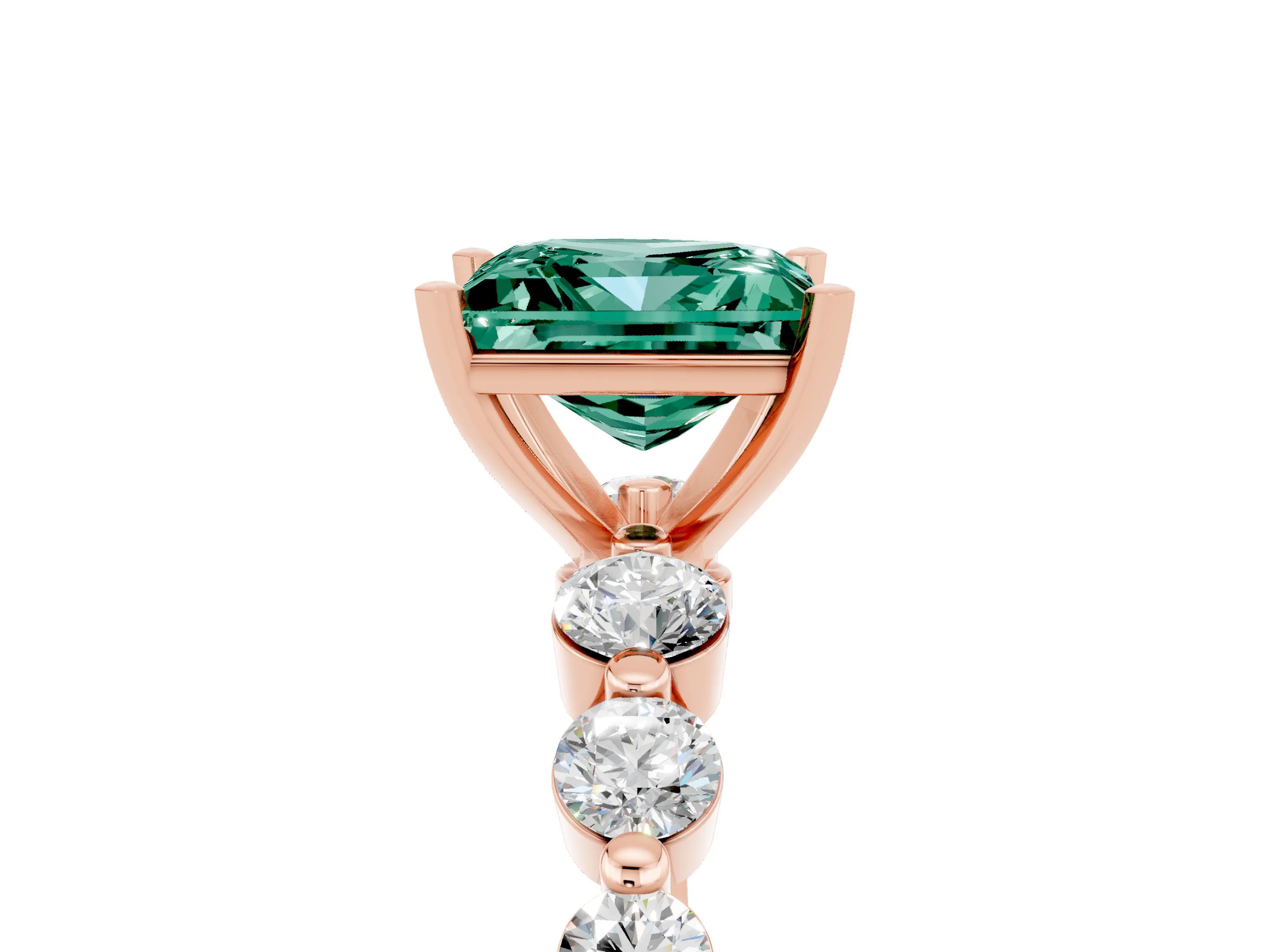 Rose gold Princess Cut Solitaire Green Sapphire Ring with Pave Band and Four-Prong Setting_5