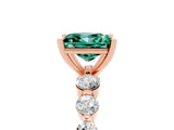 Rose gold Princess Cut Solitaire Green Sapphire Ring with Pave Band and Four-Prong Setting_5
