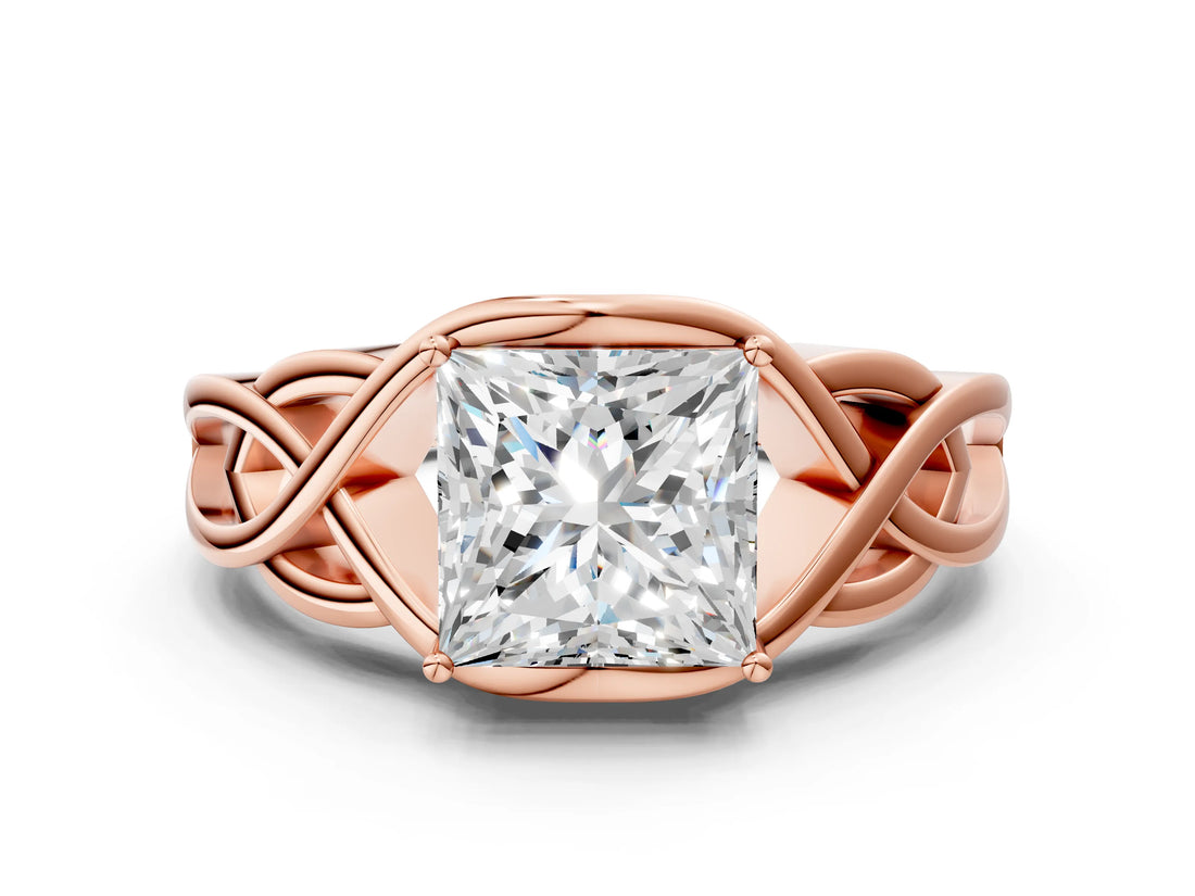 Rose gold Princess Cut Solitaire Intertwined Band Prong Setting Ring_14