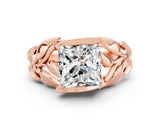 Rose gold Princess Cut Solitaire Leaf-Inspired Engagement Ring with Prong Setting