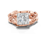 Rose gold Princess Cut Solitaire Leaf-Inspired Engagement Ring with Prong Setting_19