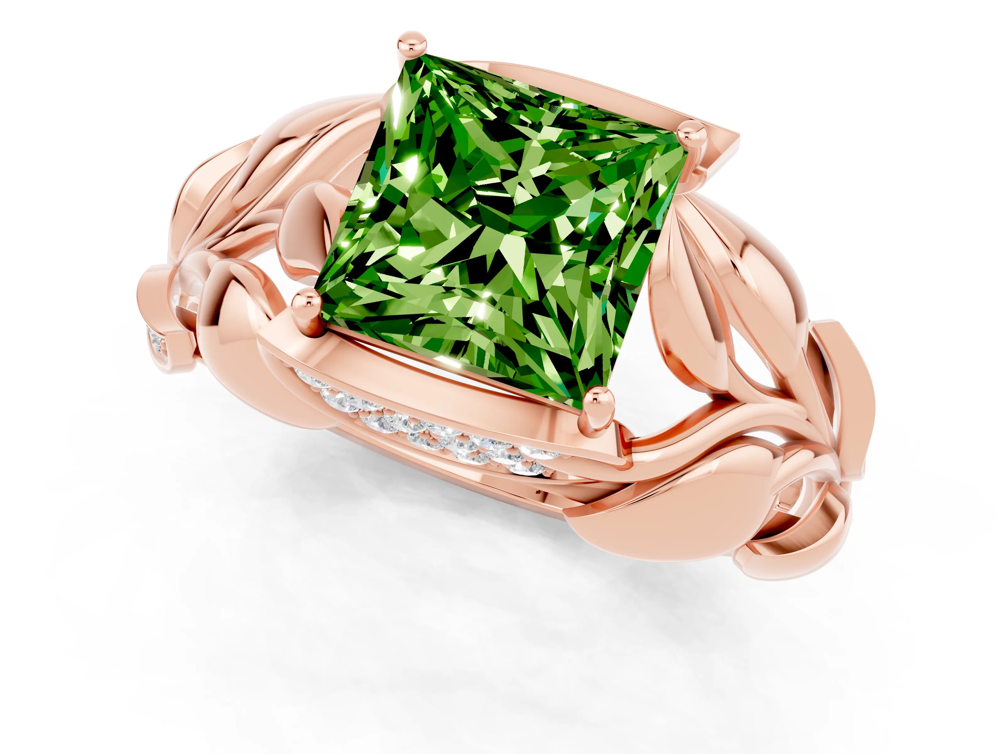 Rose gold Princess Cut Solitaire Leaf-Inspired Engagement Ring with Prong Setting_1