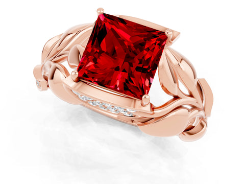 Rose gold Princess Cut Solitaire Leaf-Inspired Engagement Ring with Prong Setting_1