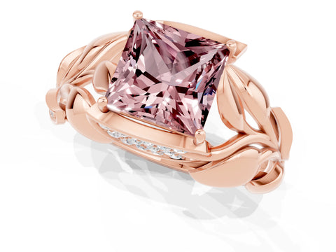 Rose gold Princess Cut Solitaire Leaf-Inspired Engagement Ring with Prong Setting_1
