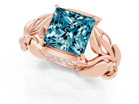 Rose gold Princess Cut Solitaire Leaf-Inspired Engagement Ring with Prong Setting_1