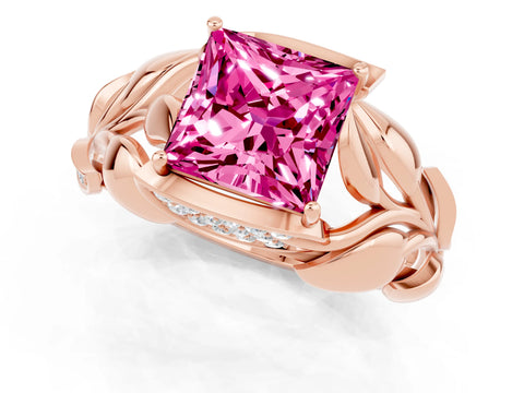 Rose gold Princess Cut Solitaire Leaf-Inspired Engagement Ring with Prong Setting_1