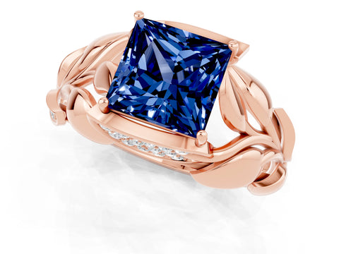 Rose gold Princess Cut Solitaire Leaf-Inspired Engagement Ring with Prong Setting_1