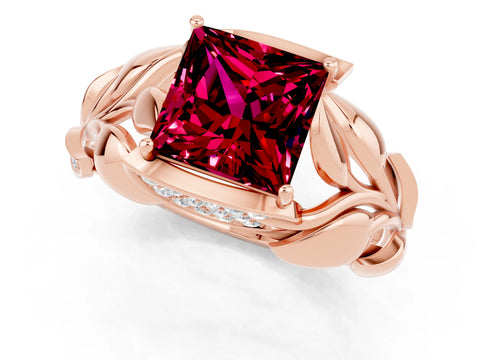 Rose gold Princess Cut Solitaire Leaf-Inspired Engagement Ring with Prong Setting_1