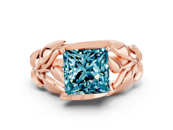 Rose gold Princess Cut Solitaire Leaf-Inspired Engagement Ring with Prong Setting