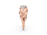 Rose gold Princess Cut Solitaire Leaf-Inspired Engagement Ring with Prong Setting_2