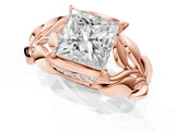 Rose gold Princess Cut Solitaire Leaf-Inspired Engagement Ring with Prong Setting_20
