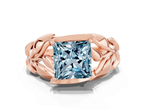 Rose gold Princess Cut Solitaire Leaf-Inspired Engagement Ring with Prong Setting