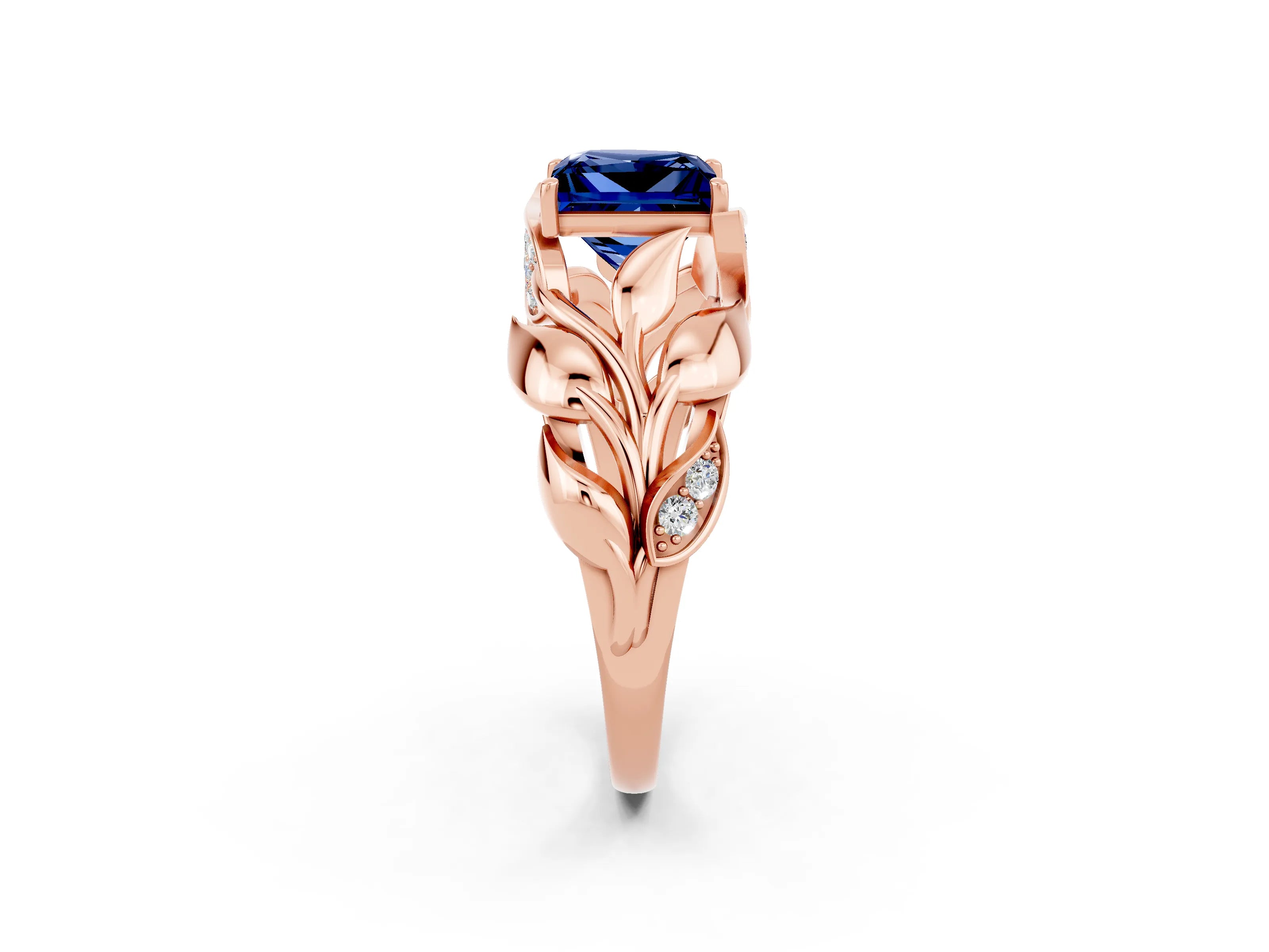Rose gold Princess Cut Solitaire Leaf-Inspired Engagement Ring with Prong Setting_2
