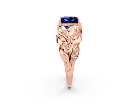 Rose gold Princess Cut Solitaire Leaf-Inspired Engagement Ring with Prong Setting_2