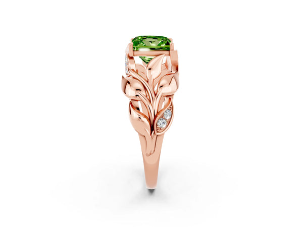 Rose gold Princess Cut Solitaire Leaf-Inspired Engagement Ring with Prong Setting