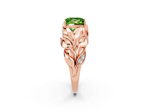 Rose gold Princess Cut Solitaire Leaf-Inspired Engagement Ring with Prong Setting_2