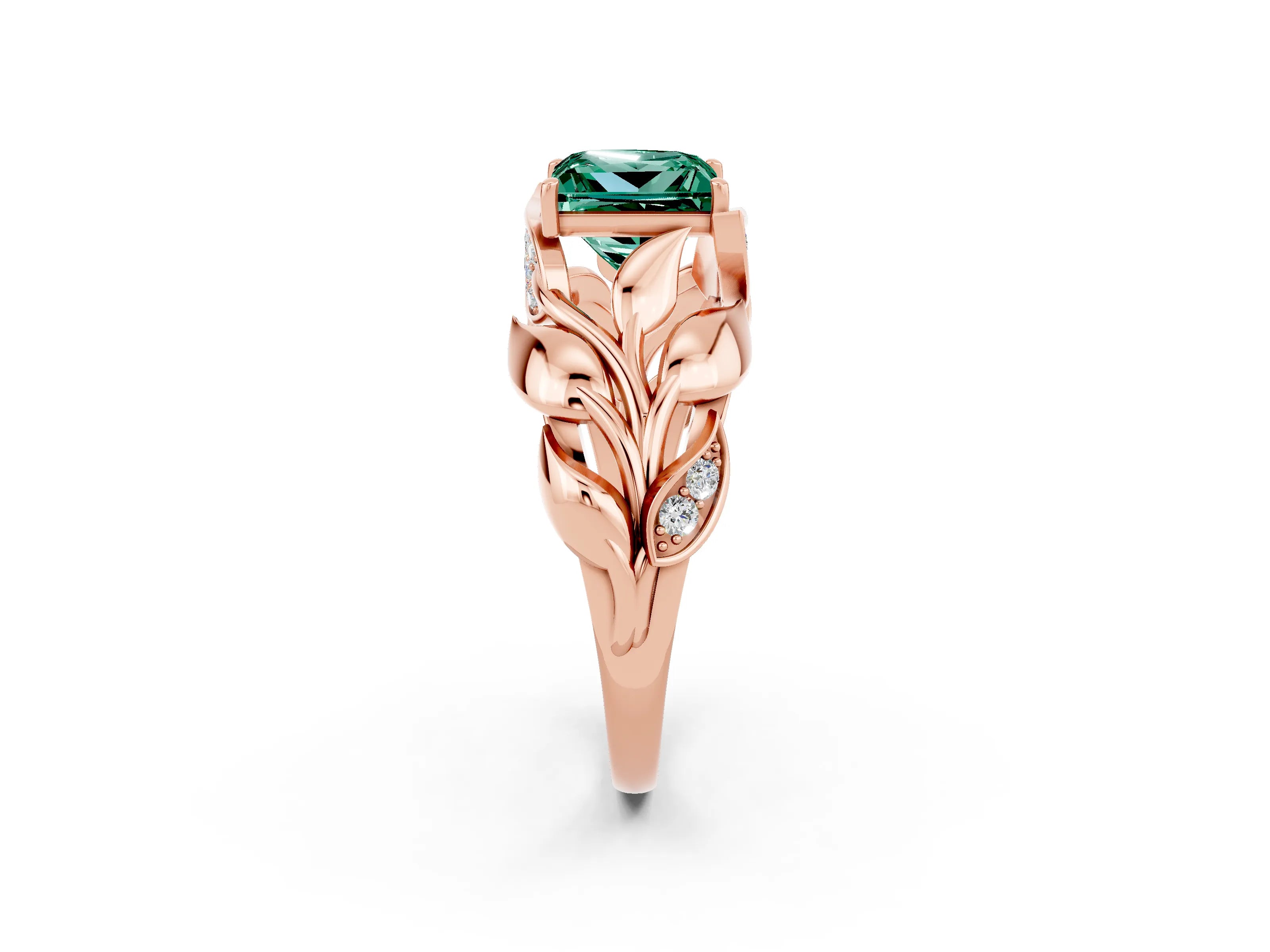 Rose gold Princess Cut Solitaire Leaf-Inspired Engagement Ring with Prong Setting_2