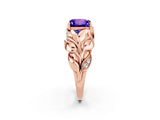 Rose gold Princess Cut Solitaire Leaf-Inspired Engagement Ring with Prong Setting_2