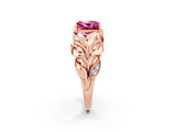 Rose gold Princess Cut Solitaire Leaf-Inspired Engagement Ring with Prong Setting_2