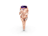 Rose gold Princess Cut Solitaire Leaf-Inspired Engagement Ring with Prong Setting_2