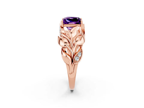 Rose gold Princess Cut Solitaire Leaf-Inspired Engagement Ring with Prong Setting_2