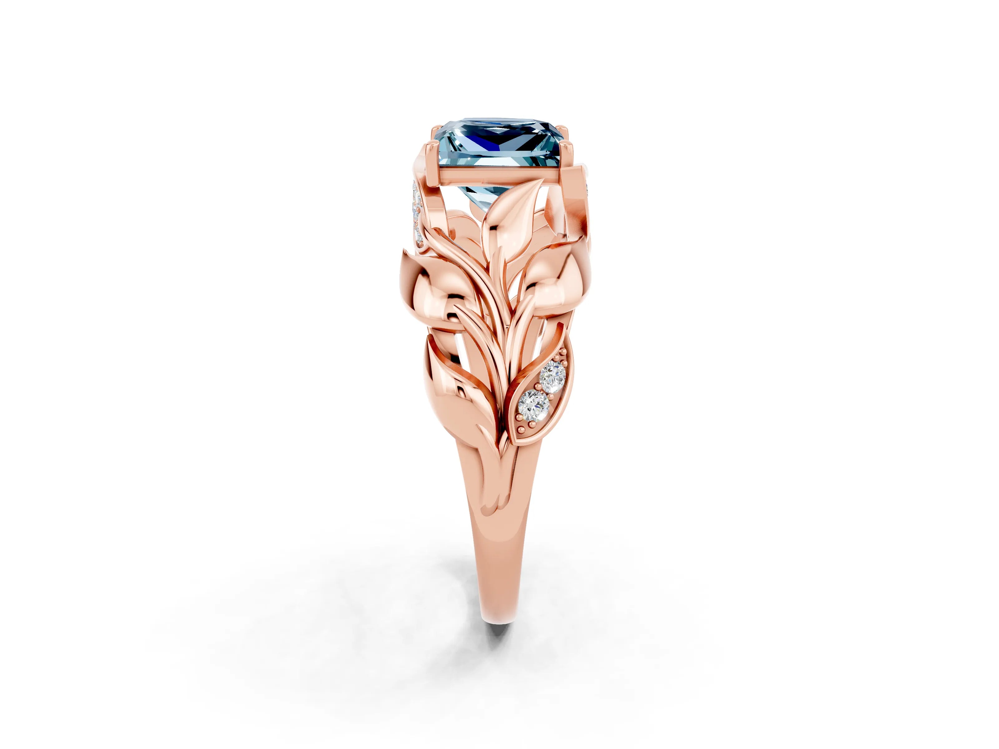 Rose gold Princess Cut Solitaire Leaf-Inspired Engagement Ring with Prong Setting_2