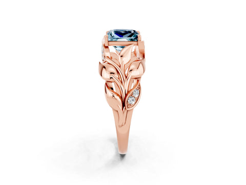 Rose gold Princess Cut Solitaire Leaf-Inspired Engagement Ring with Prong Setting_2