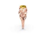 Rose gold Princess Cut Solitaire Leaf-Inspired Engagement Ring with Prong Setting_2