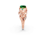 Rose gold Princess Cut Solitaire Leaf-Inspired Engagement Ring with Prong Setting_2